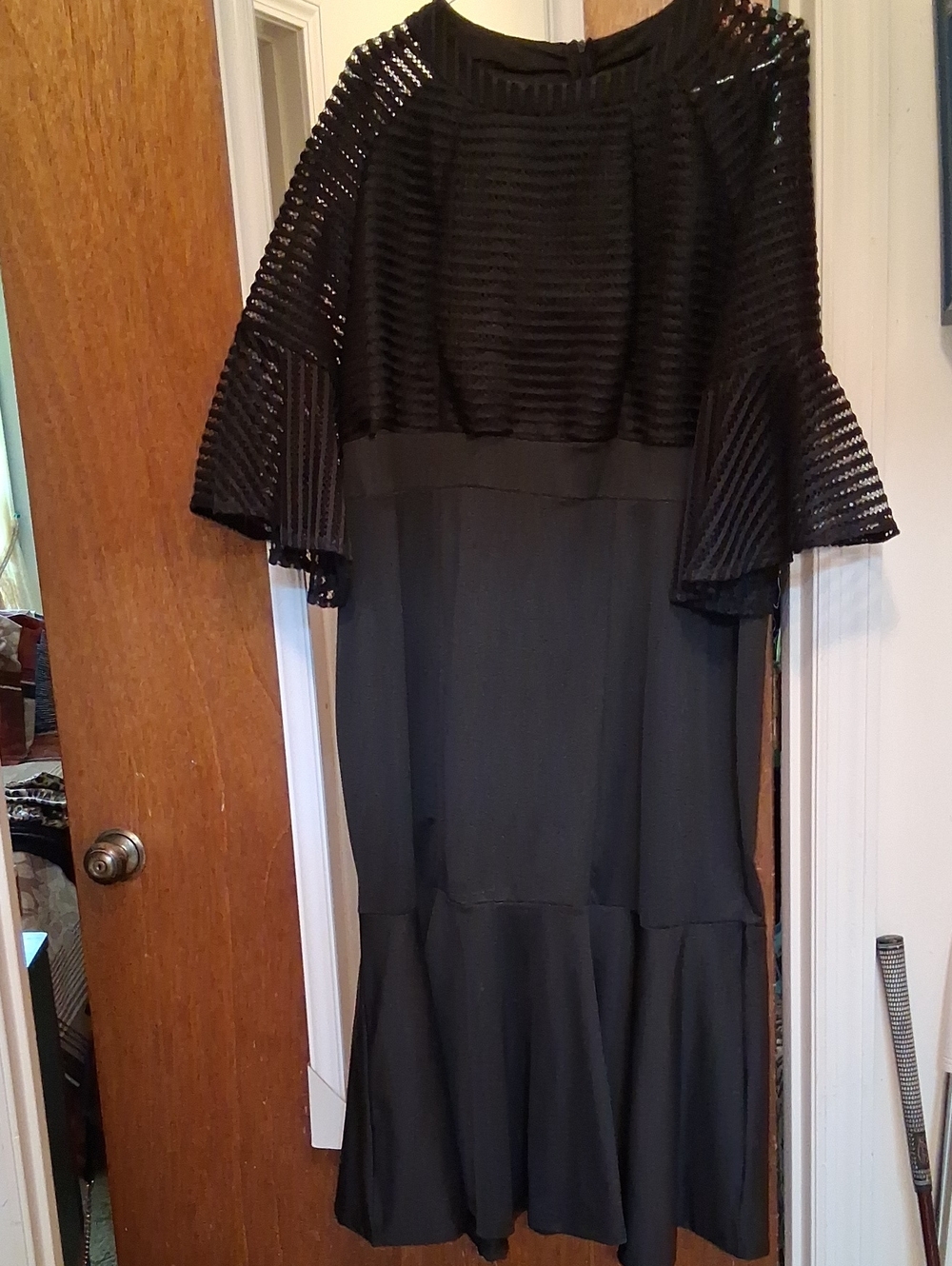 SHEIN Black Midi Dress with Textured Bell Sleeves